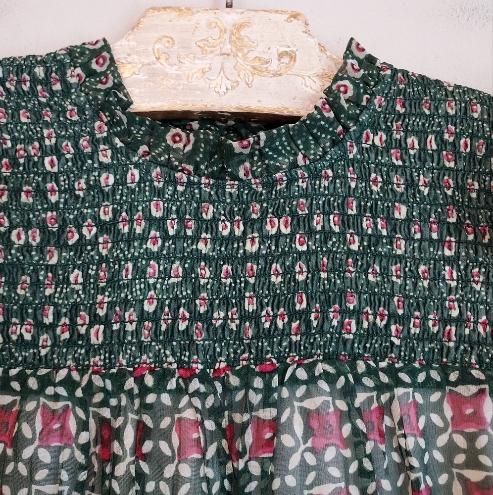 Anthropologie Riannon Print Long Sleeve Smocked Dress Size XS - Picture 4 of 12